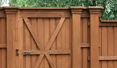Wood privacy fence installed in a backyard, creating a private and secure outdoor space in {city}, {state}